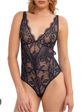 NWT Samantha Chang Lingerie - Aristelle Body Suit, Navy Blue, Size M